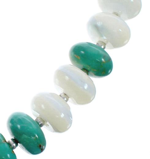 Native American Sterling Silver Turquoise And Mother of Pearl Bead Necklace JX126888